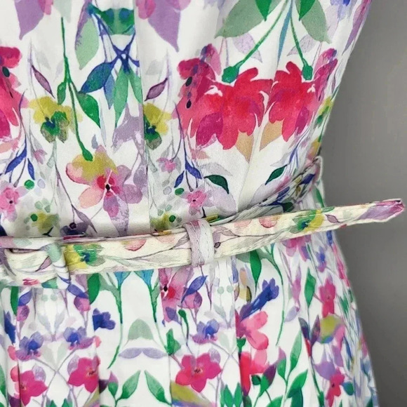 Talbots Blue Pink Falling Floral Rose Fit Flare Pockets  Dress 6 Petite Lovely M - Picture 4 of 10